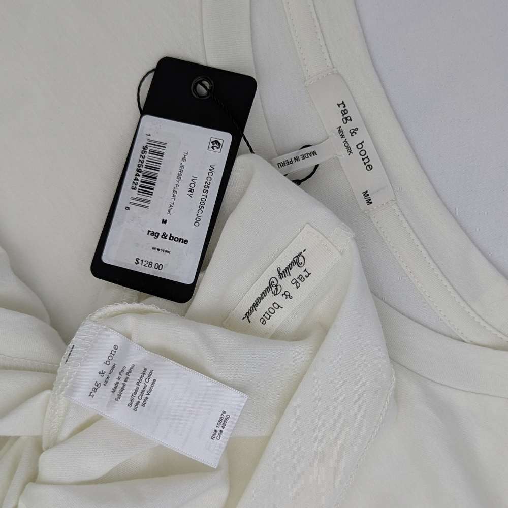 rag & bone The Jersey Pleat Tank Pleated Shirred Lightweight Fitted Ivory M NWT - Picture 10 of 11